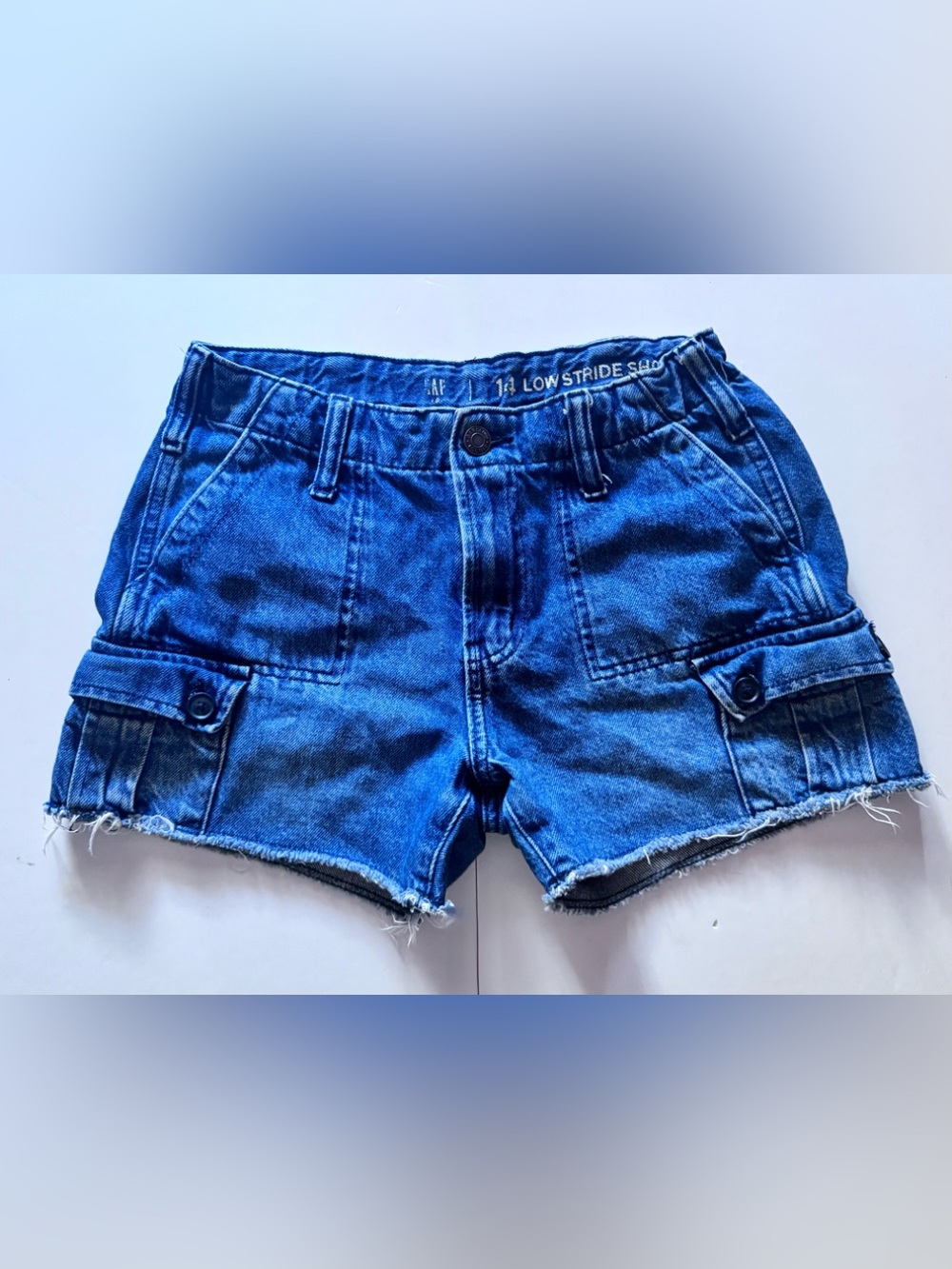 GAP Kids  Blue Denim Utility Jean Shorts with Frayed Hem in Sz 14 in GUC